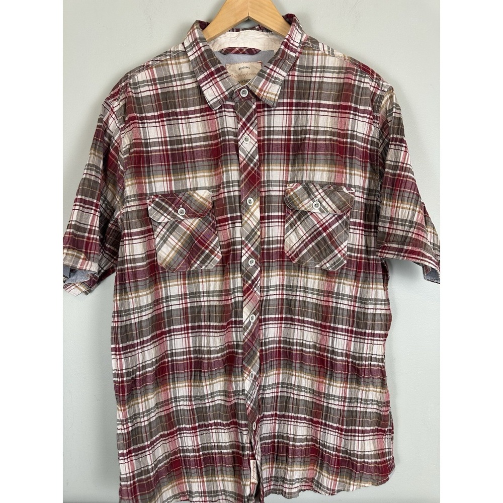 Weatherproof Vintage Plaid Full Button Down Short Sleeve Shirt Pockets Size XXL